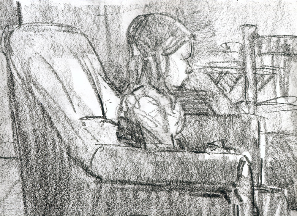 tekening Meisje op stoel