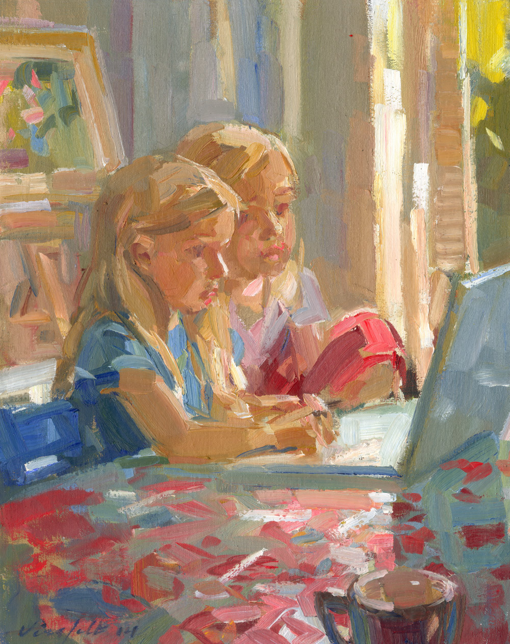 Twee meisjes voor de computer